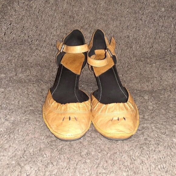 KHRIO D'Orsay Type Sandals-Natural Distressed Leather-Wedge-Sz 40-Near Mint - Picture 3 of 7